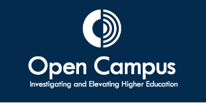 The Open Campus logo, it is a circular shape above the words Open Campus and the sub title Investigating and Elevating Higher Education